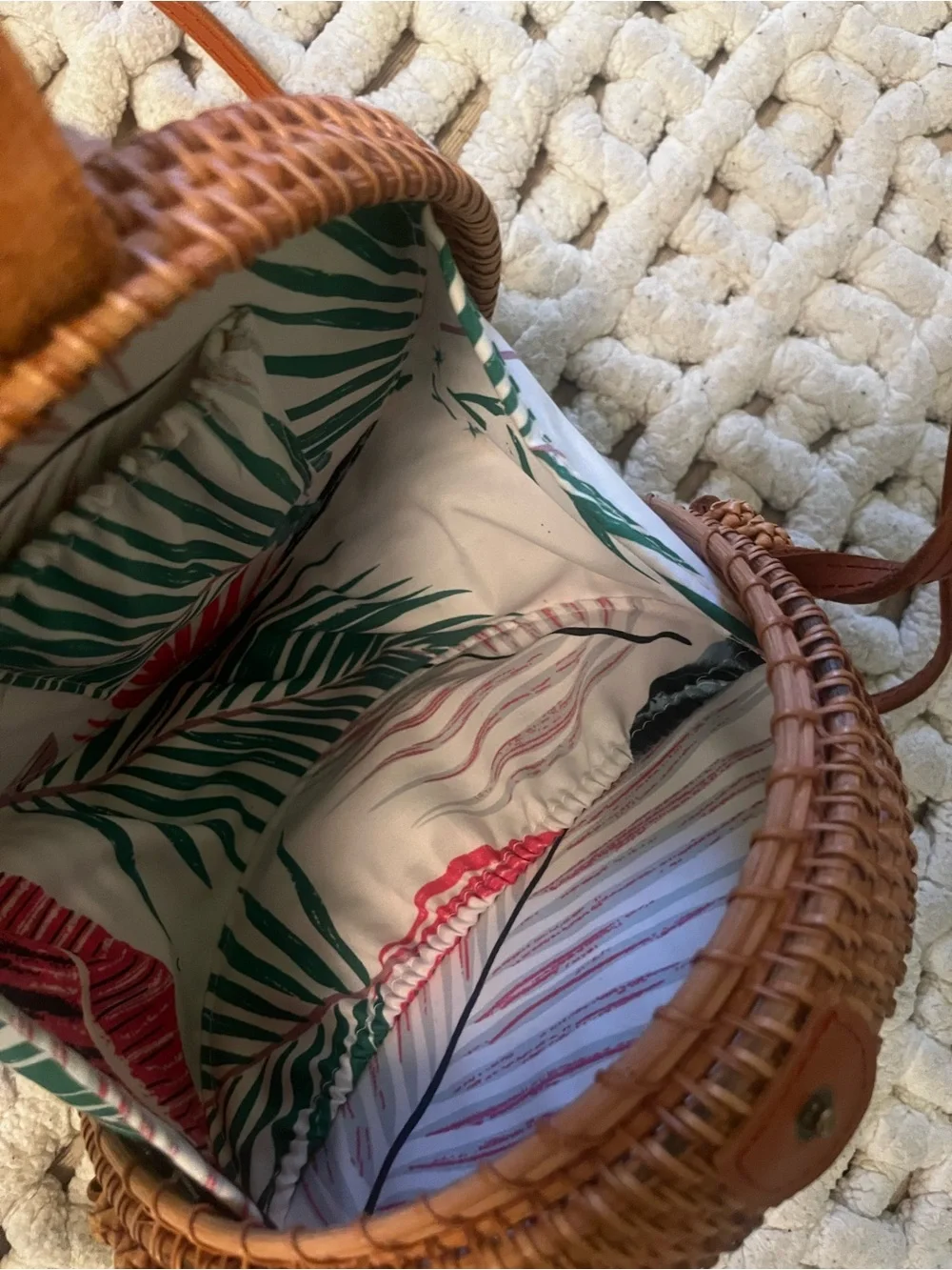 Round Woven Crossbody Bag in Brown